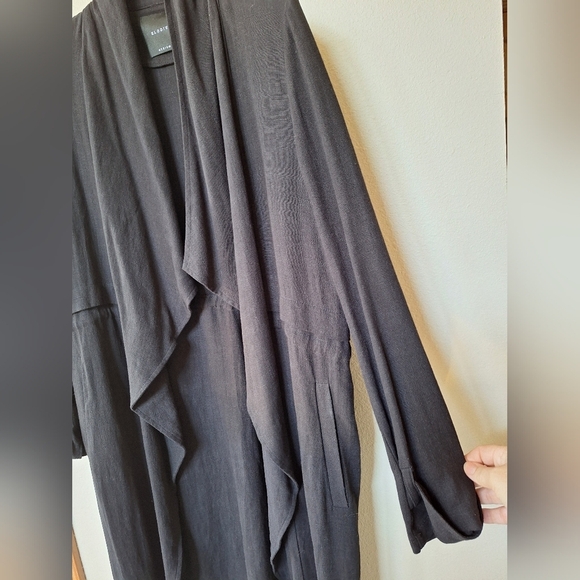 Elodie Womens Open Drape Wrap mid length Cardigan. Black. Linen Blend. Size M - Picture 3 of 8